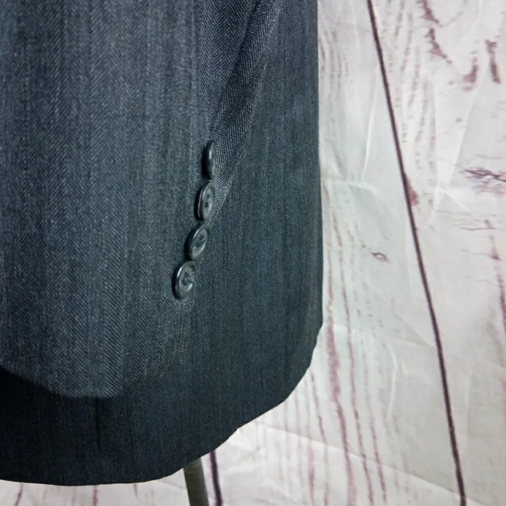 Jos A Bank 1905 46R Wool Cashmere 2 Button Gray Herringbone Suit Blazer Jacket